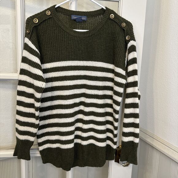 Olive Green Striped Sweater Womens S - Picture 1 of 9